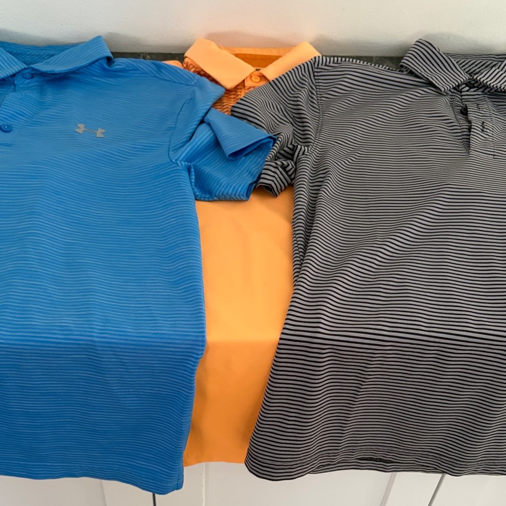 Under Armour Mens Polo Trio - Blue, Orange, Black Stripes